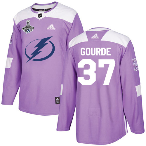 Men Adidas Tampa Bay Lightning #37 Yanni Gourde Purple Authentic Fights Cancer 2020 Stanley Cup Champions Stitched NHL Jersey->tampa bay lightning->NHL Jersey